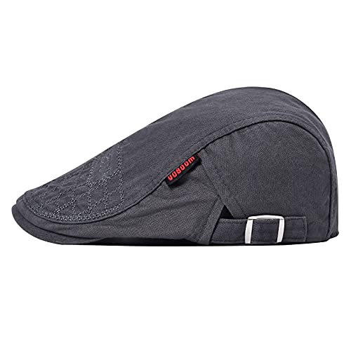 VOBOOM Men Cotton Adjustable Newsboy Beret Ivy Cap Cabbie Flat Hat - color: Grey