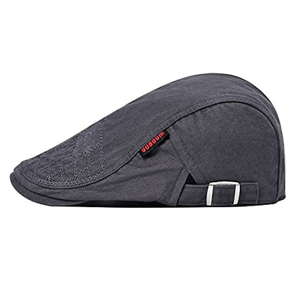 VOBOOM Men Cotton Adjustable Newsboy Beret Ivy Cap Cabbie Flat Hat - color: Grey