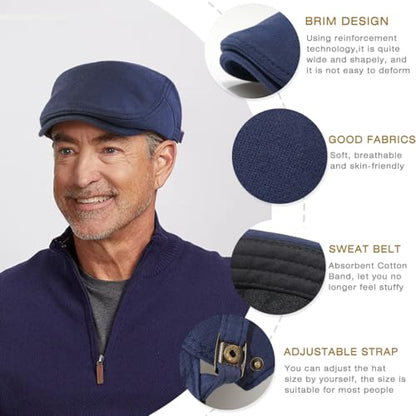 Men's Cotton Newsboy Hats Flat Ivy Gatsby Cap Irish Cabbie Ivy Driving Hunting Hat - color: Navy