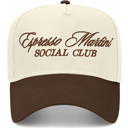 Espresso Martini Social Club Cursive Hat | Premium Vintage Trucker Hat with Adjustable Snapback for Adults - color: Brown/Natural