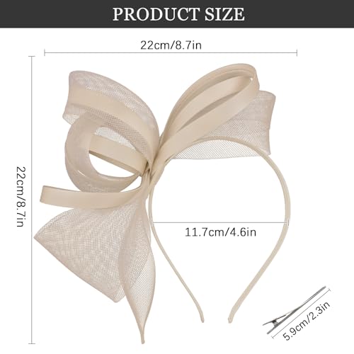 Champagne Fascinators Hats for Women, Fascinator Headband Women's Tea Party Hat Derby Hats for Cocktail, Wedding, Fancy Dress Party, 1920s Accessories for Women - color: Champagne