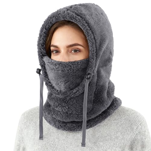 Connectyle Balaclava Hood Winter Hat for Men & Women Windproof One-Piece Fleece Hooded Scarf Ski Mask Cold Weather Hat - color: Dark Grey
