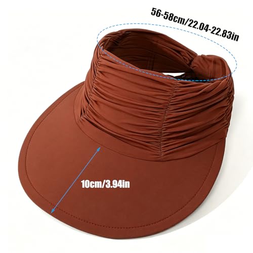 KXF Sun Visors Hat for Women Wide Brim Beach Hat Foldable Visor Hat Cap Ponytail Summer Packable UPF 50+ Adjustable Stretchy - color: Coffee