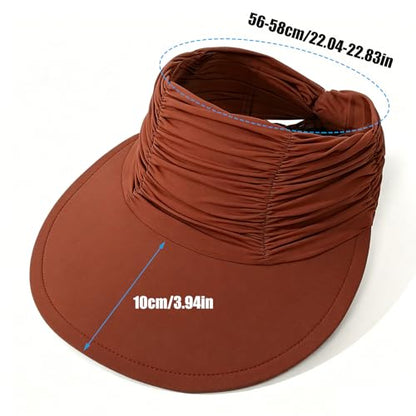 KXF Sun Visors Hat for Women Wide Brim Beach Hat Foldable Visor Hat Cap Ponytail Summer Packable UPF 50+ Adjustable Stretchy - color: Coffee