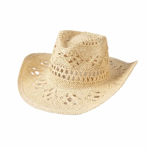 Lifup Straw Cowboy Sun Hats for Women, Western Cowgirl Hats - color: Beige