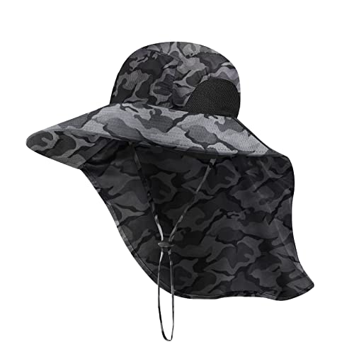 Outdoor Sun Hat for Men with 50+ UPF Protection Safari Cap Wide Brim Fishing Hat with Neck Flap, for Dad… - color: Camouflage