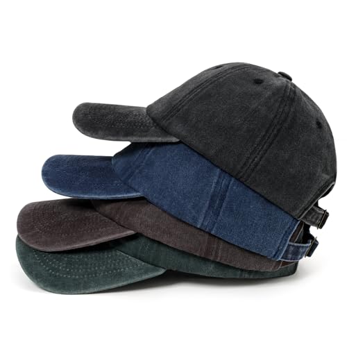 4 Packs Vintage Washed Distressed Baseball Cap Golf Dad Hat for Men Women - color: Black + Navy Blue + Brown + Army Green