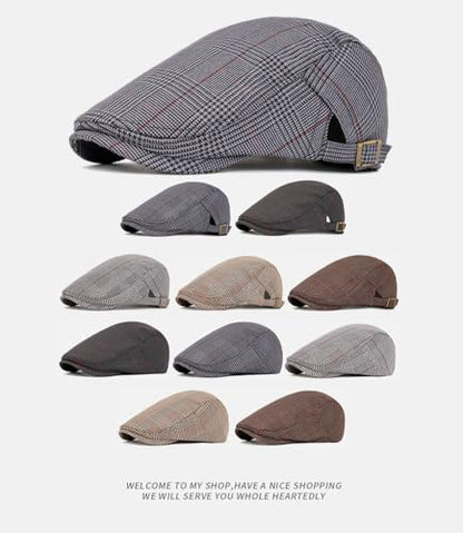 Cotton Newsboy Cap,Breathable Ivy Gatsby Cabbie Beret Hat for Men's Women Driving Hunting Golf - color: Checkered Khaki