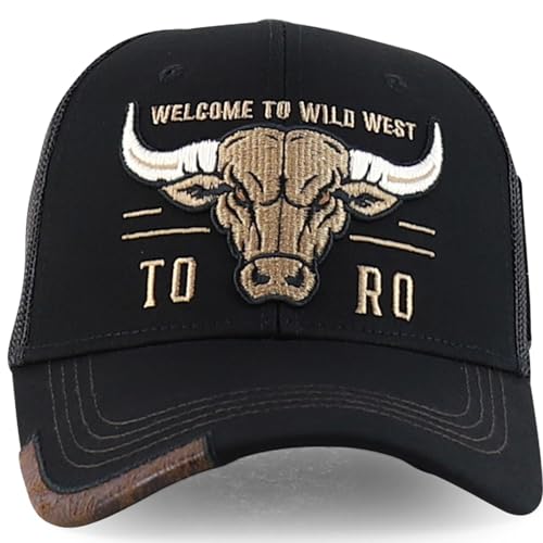Trendy Apparel Shop Bull Embroidered Western Snapback Trucker Cap - color: Black Black 2