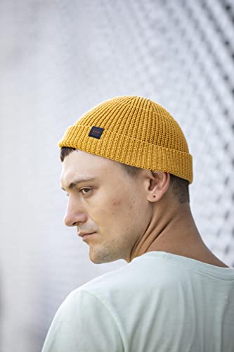 Fisherman Beanie Hats for Men Women,Knit Trawler Skull Cap,Watch Cap,Spring Fall Winter Warm Short Hats - color: (Cotton)-mustard-m