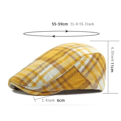 Idopy Men`s Classic Adjustable Ivy Irish Newsboy Golf Cap Hat - color: Plaid Yellow