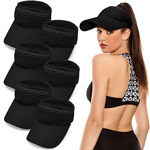 6 Pieces Women Sun Visor Hat for Women Knitted Hats Elastic Sports Hat Empty Top Quick Drying Wide Brim Golf Cap