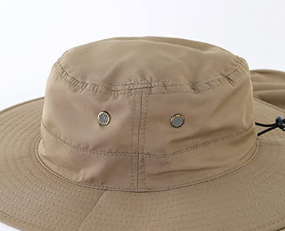 Home Prefer UPF50 Mens Sun Hat with Neck Flap Quick Dry UV Protection Cap Womens Wide Brim Fishing Hat Neck Flap Beach Garden - color: Dark Khaki