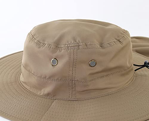 Home Prefer UPF50 Mens Sun Hat with Neck Flap Quick Dry UV Protection Cap Womens Wide Brim Fishing Hat Neck Flap Beach Garden - color: Dark Khaki