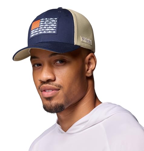 Columbia Unisex PFG Logo Mesh Ball Cap - color: Collegiate Navy/Fish Flag, size: Large-X-Large