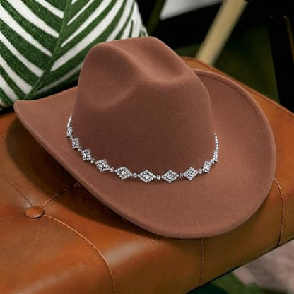 DRESHOW Women's Western Cowboy Hat Rhinestone Cowboy Cowgirl Hat Glitter Wide Brim Felt Fedora Hats Unisex Rolled up Caps - color: 1 Pack Style 11: Khaki