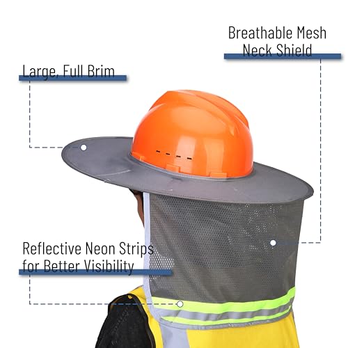UNCO Industrial Hard Hat Sun Shield, Grey, Mesh, Reflective, Full & Standard Brim, Hard Hat Accessory - color: Grey, size: 1 Pack