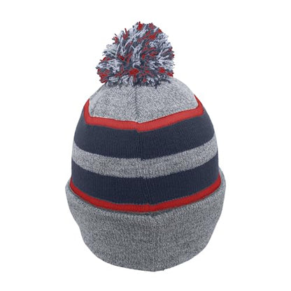 Pacific Headwear Unisex Adult Pacific Headwear Knit Fold Over Pom-pom Beanie - color: Heather/Navy/Red, size: One Size