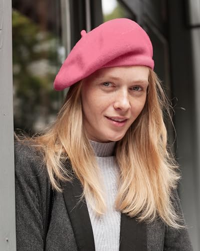 Parquet Solid Color French Beret Hat. Classic French, Casual and Chic Lightweight Cap for Women - color: Pink