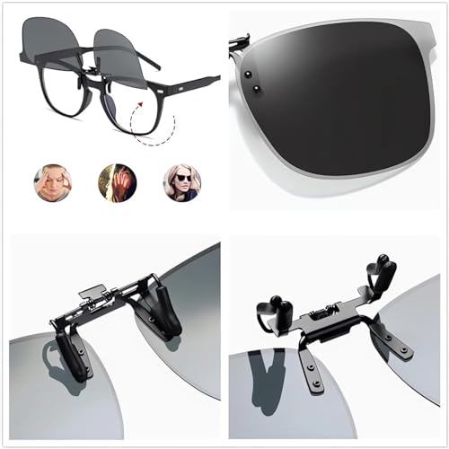 Clip on Flip up Polarized Lens For Prescription Glasses UV Protection Sunglasses (Clear lenses not Polarized) - color: Am05 Yellowsilver