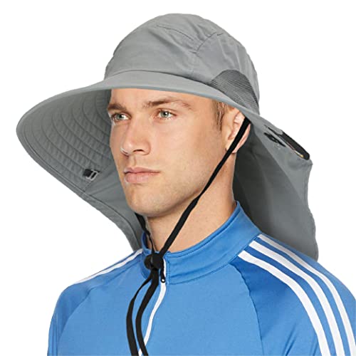 SUN CUBE Wide Brim Sun Hat with Neck Flap for Men Women, UPF50+ Fishing - color: Gray