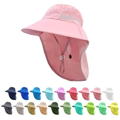 Rosoz Kids Sun Hat with Neck Flap UV Protection Summer Toddler Beach Hat Unisex Ponytail Hat Wide Brim Fishing Hat - color: 1pack-light Pink