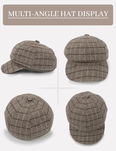 FEOYA Women Newsboy Hat Plaid Cabbie Caps Cotton Casual Stylish Beret Cap Paperboy Hats - color: Plaid-grey