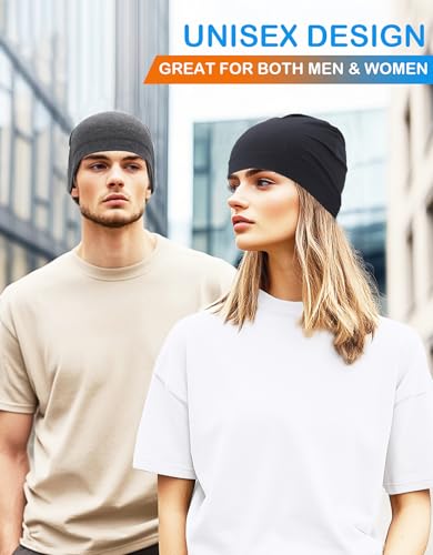 Cotton Summer Beanie Hats Lightweight Skull Caps Soft Thin Sleep Sleeping Hat Light Cancer Chemo Cap Helmet Liner - color: Black, Heather Grey, Black