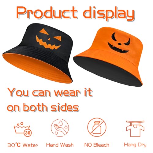 Halloween Bucket Hat for Women Men Unisex Pumpkin Hat Reversible Sun Cap Outdoor Fisherman Hat