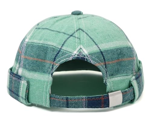 DIYDECAL Striped Plaid Brimless Worker Cap,Retro Skullcap Docker Hat for Men Womens - color: Green