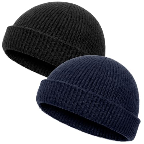 vidsel Thin Wool Fisherman Beanie Hat for Men Women Fall Winter Fashion Cap - color: 2-black, Navy Blue