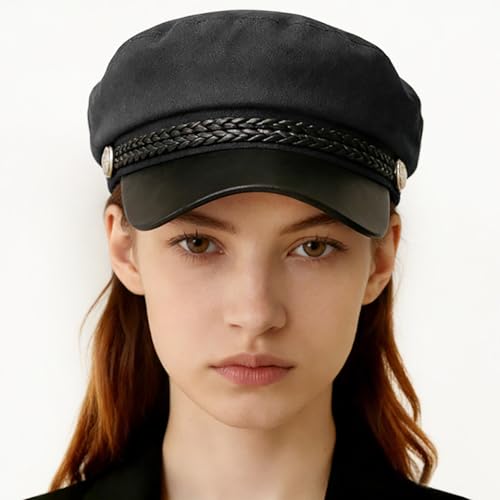 Women Newsboy Cap Fiddler Caps Classic Beret Hat Fisherman Hats - color: Black