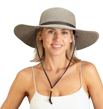 Sloggers Women's Wide Brim Braided Sun Hat with Wind Lanyard - UPF 50+ Maximum Sun Protection - color: Sage