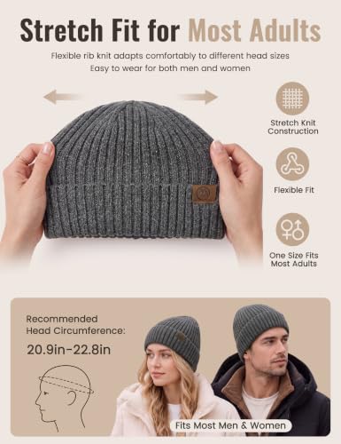 Durio Unisex Silk Lined Beanie Double Layered Winter Hats - color: Dark Gray
