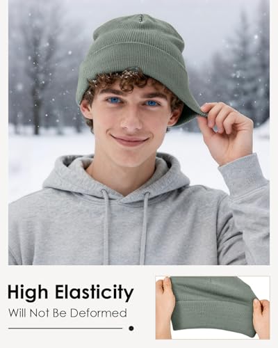 Century Star Men's Fleece-Lined Beanie Winter Knit Hat - Stretchable, Warm, Windproof, Unisex Cuffed Ski Cap for Sports - color: Light Grey
