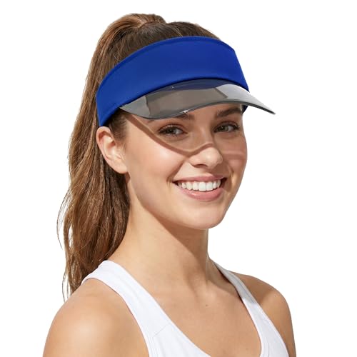 Sun Visor Hat for Women Men Clear Brim Adjustable Golf Visors for Summer Sports Travel Outdoor Activity - color: Navy Blue