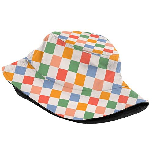 Bucket Hat Sun Beach Packable Fisherman Cap for Women Men Summer Outdoor Hiking - color: Checkered 60s 70s Vintage Retro