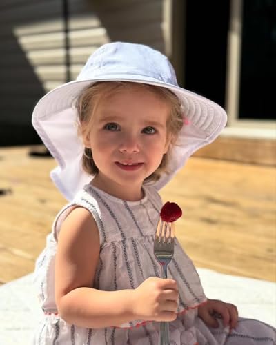 Toddler Baby Sun Hat Kids Summer Beach Essentials Adjustable Beach Hats with Bucket Wide Brim for Boys Girls Age 0-14 Years - color: 2 Pack - Pink+white, size: 6-24 Months