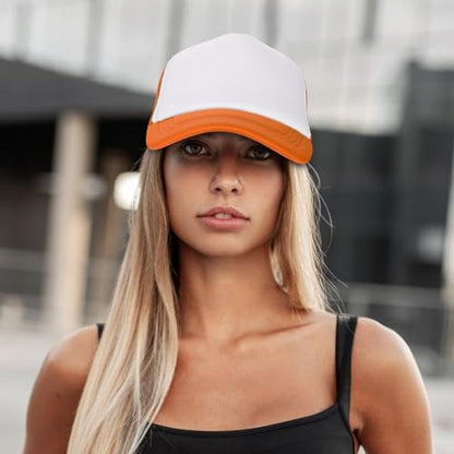 Ultrafun 10 Pack Trucker Hat Mesh Sublimation Blank Hats Adjustable Baseball Caps Hats for Men Women - color: Orange White