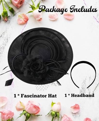 Kidukso Women's Fascinators Hat for Derby Hat Vintage 1920s Hat Headwear for Wedding Cocktail Tea Party Church - color: Black
