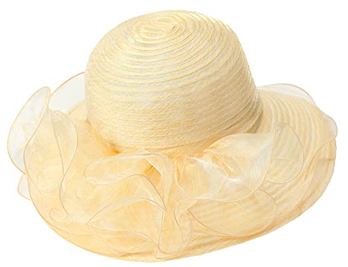 Organza Kentucky Fascinator Hat for Women - Derby Cocktail Tea Party Sun Hat Wedding Bridal Flower Church Hat Packable - color: Yellow