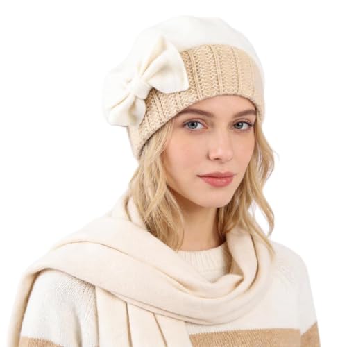 Women’s Vintage Wool Beret Winter Hats Elegant French Beret Beanie Dress Hat for Ladies - color: Cream