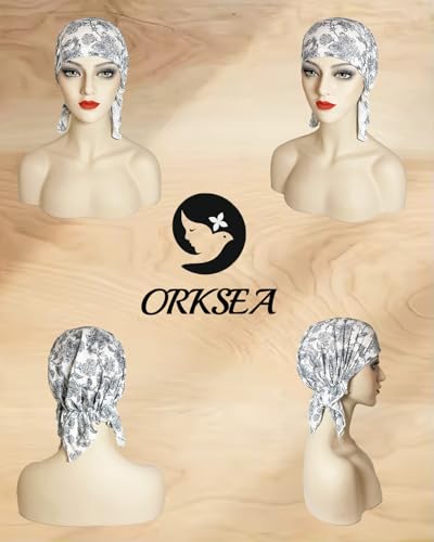 Chemo Headwear for Women Head Scarf Hats Beanie Coverings Scarves - color: White Leaves