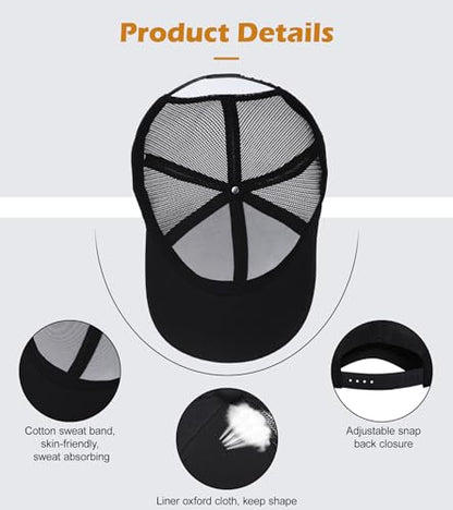 Blank Mesh Back Trucker Hat for Men and Women, Unisex Adjustable Snapback Baseball Cap, Adult Plain Classics Retro Hat - color: Black