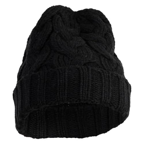e4Hats.com Chunky Cable Knit Cuff Long Beanie - color: Black