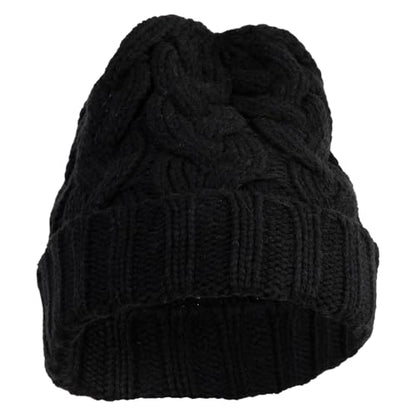 e4Hats.com Chunky Cable Knit Cuff Long Beanie - color: Black