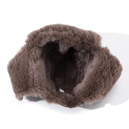 Faux Fur Trapper Hat Womens Winter Hats with Ear Flaps Leather Ushanka Russian Hat for Men Cossack Hunter Ski Caps - color: Mg-lfm25119-dark Coffee