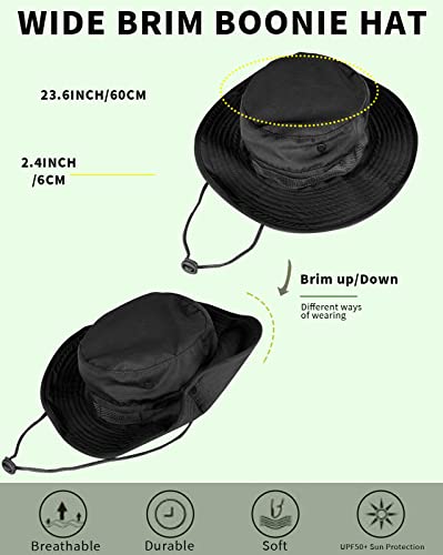 Sun Hats for Men Women Bucket Hat UPF 50+ Boonie Hat Foldable UV Protection Hiking Beach Fishing Summer Safari - color: Upgraded-1pack-black