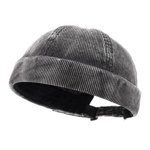 Corduroy Brimless Hats for Men Vintage Docker Hat Retro Beanie Hats Rolled Cuff Harbour Hat Sailor Cap Skullcap - color: Mg-xgm2592-grey