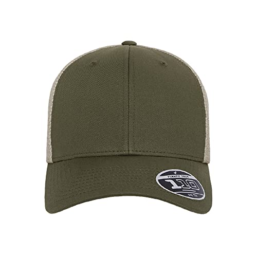 Flexfit 110M Trucker Mid-Profile Mesh Back Snapback Cap - color: Olive/Khaki